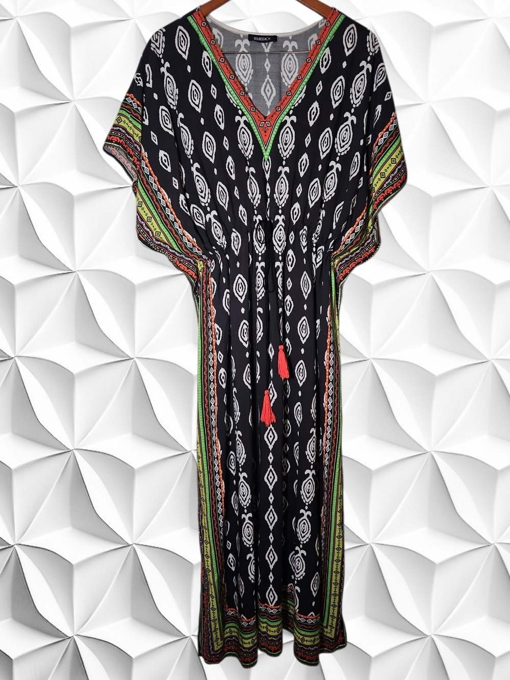 ​Bsubseach Boho Ikat Kaftan Maxi Dress Swim Cover Up One Size